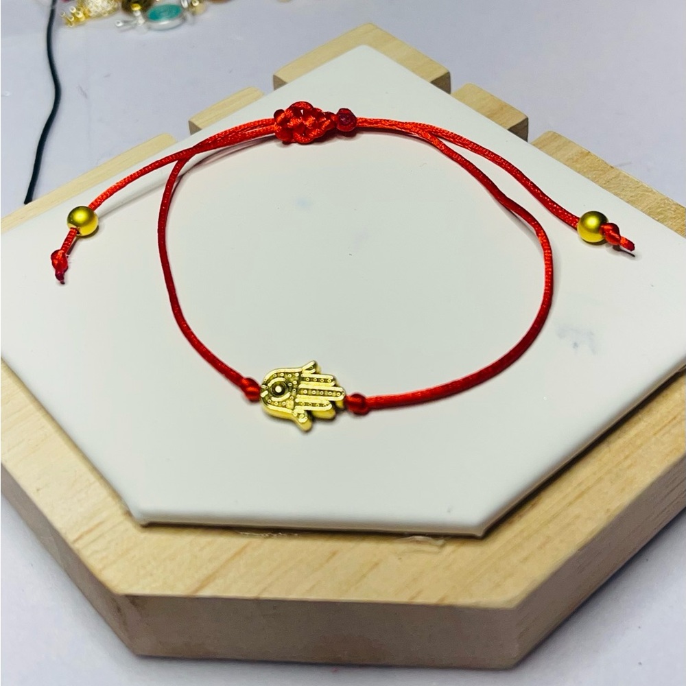 Red String Bracelet with Gold Hamsa Charm